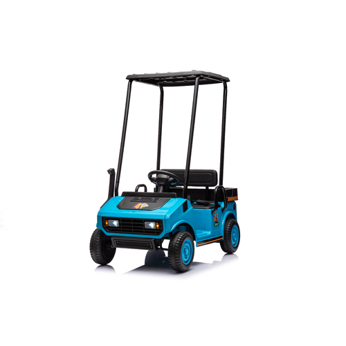 24V Golf Cart with Canopy Roof, Single Seat Ride-On Car for Kids - Blue