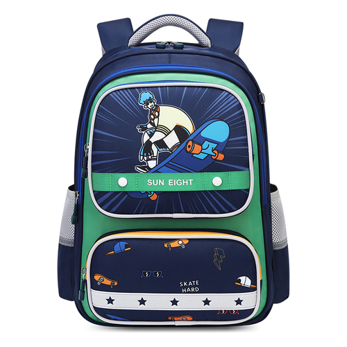 Skateboard Kids Backpack - For School and Travel - Navy Blue & Green