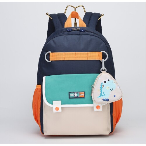 Dinosaur Design Backpack - Mini Travel Bag for Kids, Ideal for School and Travel - Navy Blue and Green