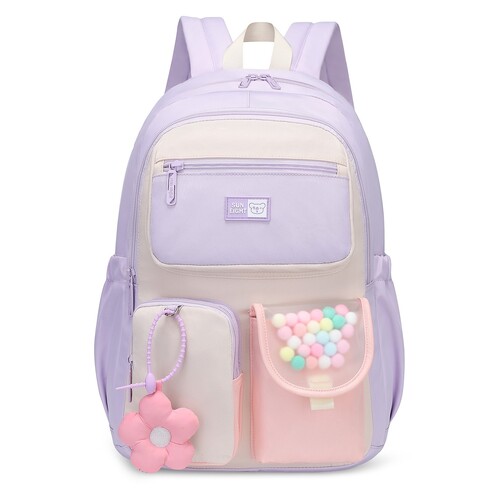 Flower & Beads Kids Backpack - Mini Travel Bag for School and Play - Soft Pastel Design - Purple