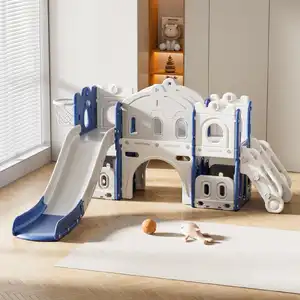 Royal Castle Adventure Playset: Slide, Hoop, and Storage - Blue and Grey