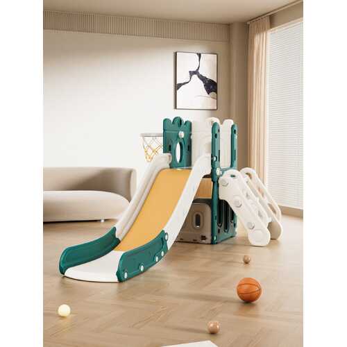 Royal Stairway Adventure: Slide, Hoop & Storage Playset- Yellow and Green