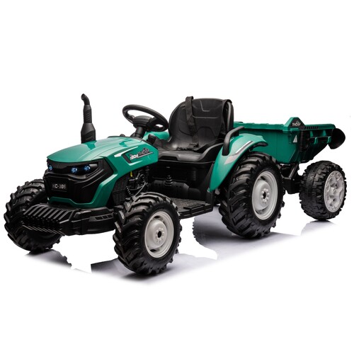 24V Farm Truck with Trailer - Single Rider Electric Vehicle with Remote Control - Dark Green