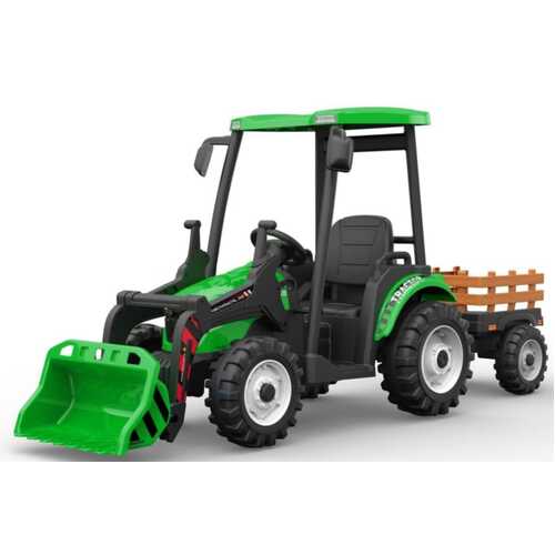 24V Kids Ride on Tractor with roof and trailer Farm Play Electric Ride on Car with Remote - Green