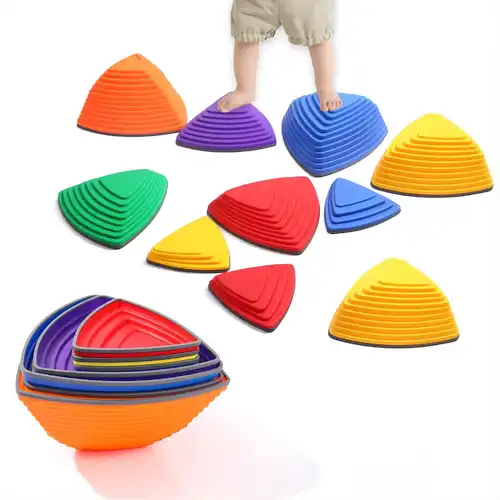 Multi-Colour Anti-Slip Triangle Stepping Stones for Kids Play- 9 Piece Set