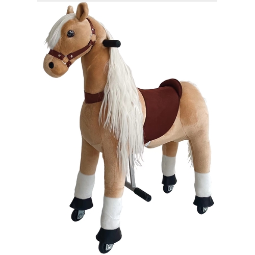 Ride on Horse Animal Toy with Long White Hair - Large - Light Brown Pony for Kids Active Play